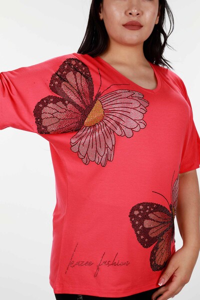 Damenbluse im Großhandel - Schmetterlings-Gänseblümchen-Muster - Steinbestickt - 78932 | KAZEE - Thumbnail