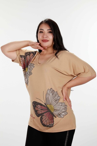 Damenbluse im Großhandel - Schmetterlings-Gänseblümchen-Muster - Steinbestickt - 78932 | KAZEE - Thumbnail