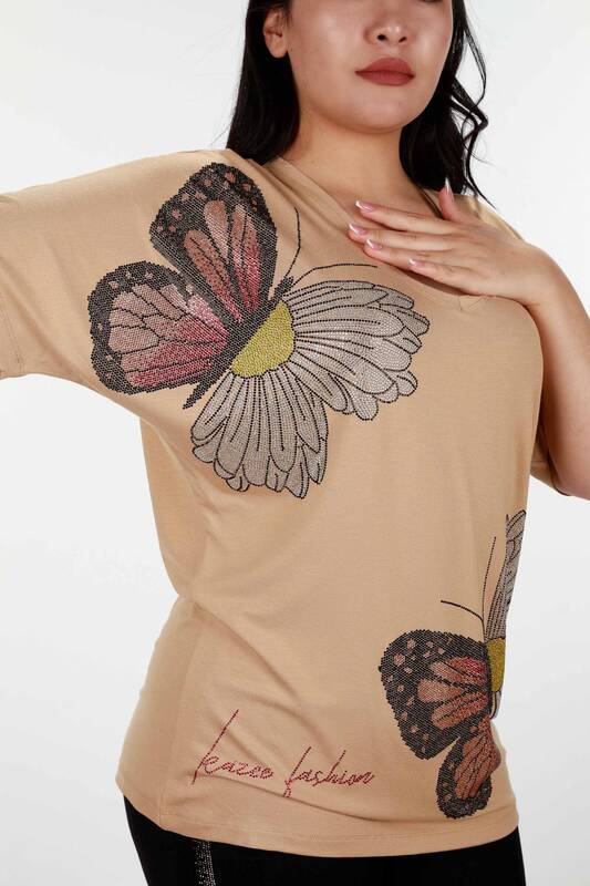Damenbluse im Großhandel - Schmetterlings-Gänseblümchen-Muster - Steinbestickt - 78932 | KAZEE