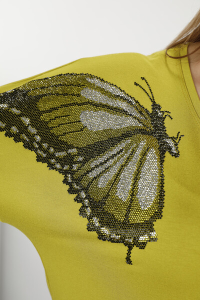 Großhandel Damenbluse - Schmetterlings muster - Rundhalsausschnitt - 77971 | KAZEE - Thumbnail