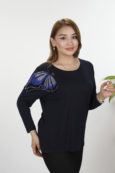 Großhandel Damenbluse - Schmetterlings muster - Rundhalsausschnitt - 77971 | KAZEE - Thumbnail