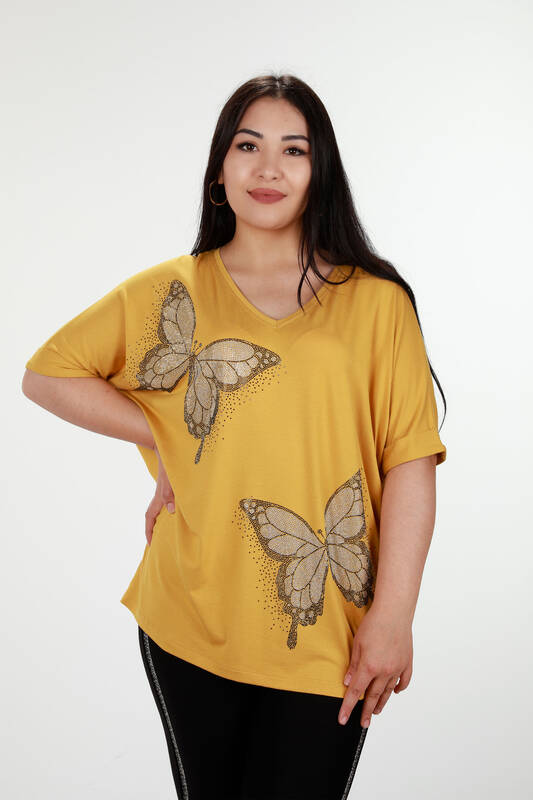 Großhandel Damen Bluse - Schmetterlingsmuster - Gestickter Stein - 78877 | KAZEE