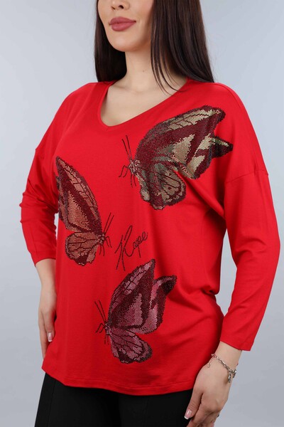Großhandel Damen Bluse - Schmetterlings muster - Steinbestickt - 77939 | KAZEE - Thumbnail