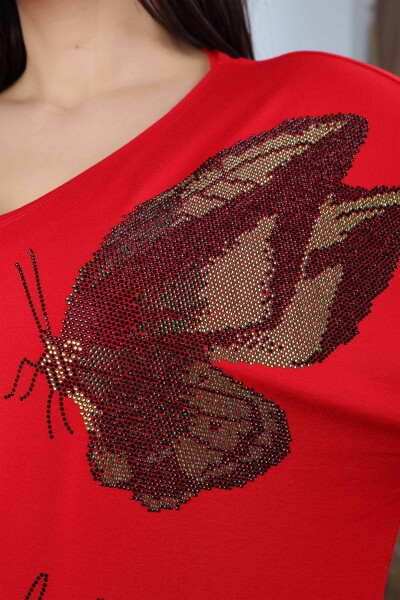 Großhandel Damen Bluse - Schmetterlings muster - Steinbestickt - 77939 | KAZEE - Thumbnail