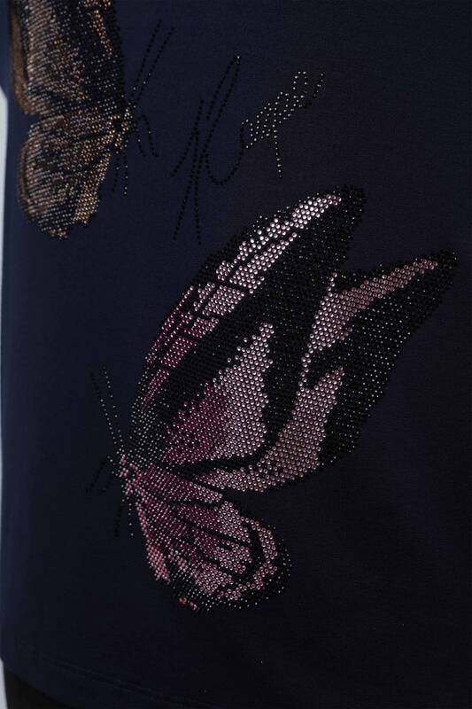 Großhandel Damen Bluse - Schmetterlings muster - Steinbestickt - 77939 | KAZEE