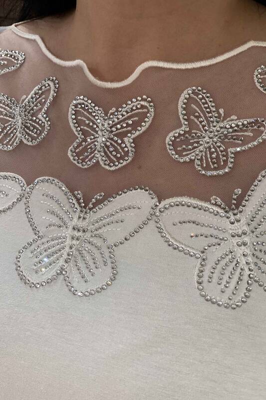 Großhandel Damenbluse Schmetterlingsmodell Tüll detailliert - 77514 | Kazee