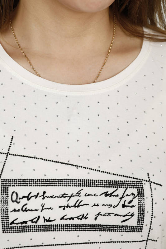 Großhandel Damen Bluse - Detaillierter Text - Kristall Steinbestickt - 77914 | KAZEE