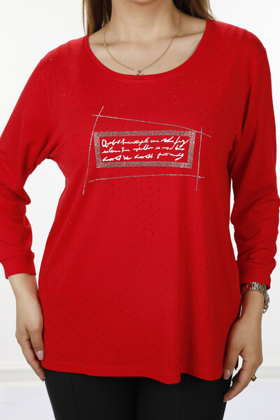 Großhandel Damen Bluse - Detaillierter Text - Kristall Steinbestickt - 77914 | KAZEE - Thumbnail