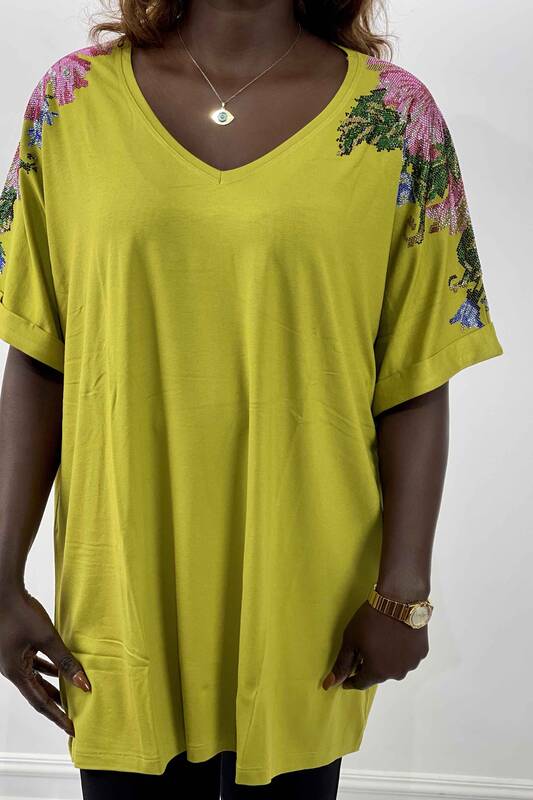 Großhandel Damen bluse im - Stein bestickte Schulterpartie - Blumenmuster - Doppelärmel – 77799 | KAZEE