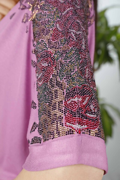 Großhandel Damen bluse - Schulter Stein bestickt - Rundhalsausschnitt - Viskose - 77674 | KAZEE - Thumbnail