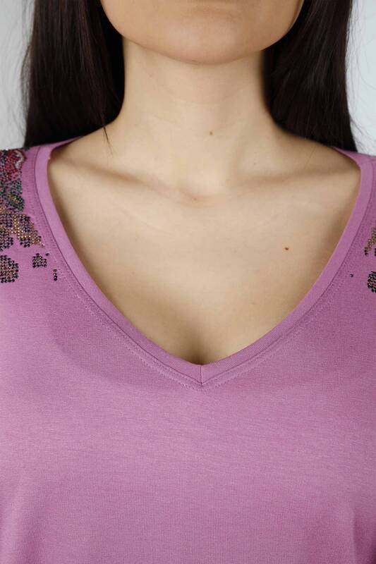 Großhandel Damen bluse - Schulter Stein bestickt - Rundhalsausschnitt - Viskose - 77674 | KAZEE