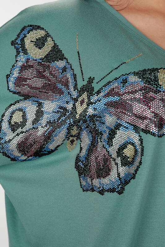 Großhandel Damen Bluse - Stein bestickt - Schmetterlings muster - 77832 | KAZEE