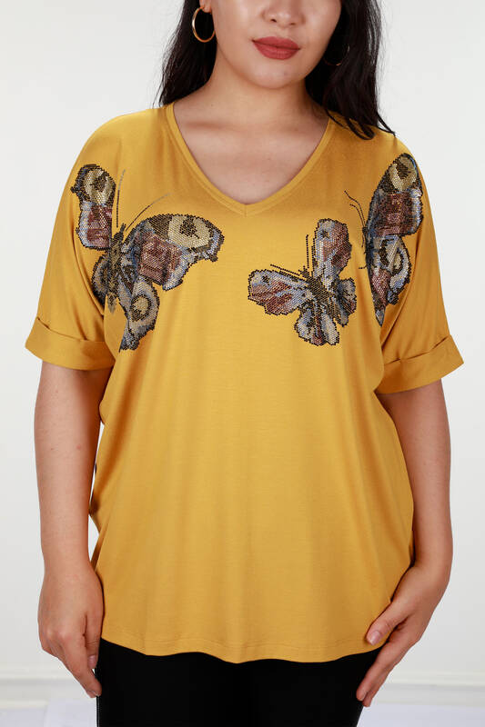 Großhandel Damen Bluse - Stein bestickt - Schmetterlings muster - 77832 | KAZEE