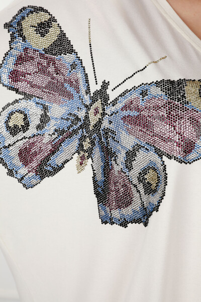 Großhandel Damen Bluse - Stein bestickt - Schmetterlings muster - 77832 | KAZEE - Thumbnail