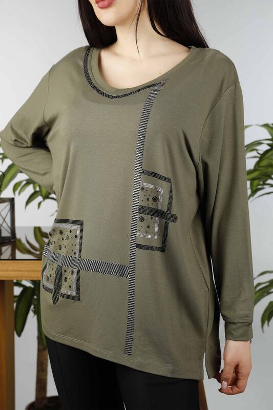 Großhandel Damen bluse im - Steinbestickt - Quadratisches Muster - 77931 | KAZEE