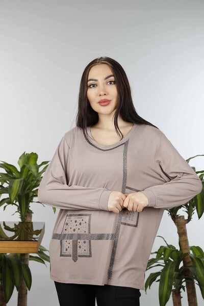 Großhandel Damen bluse im - Steinbestickt - Quadratisches Muster - 77931 | KAZEE - Thumbnail