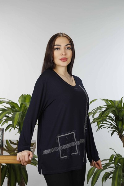 Großhandel Damen bluse im - Steinbestickt - Quadratisches Muster - 77931 | KAZEE - Thumbnail