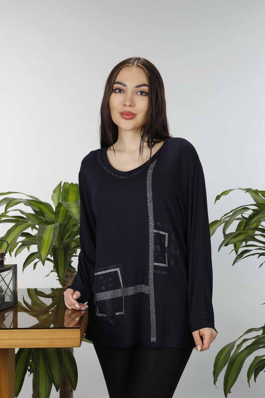 Großhandel Damen bluse im - Steinbestickt - Quadratisches Muster - 77931 | KAZEE