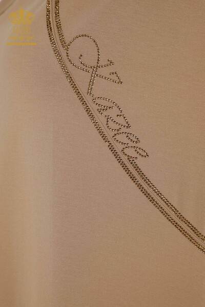 Großhandel Damenbluse - Stein bestickt - Beige - 79295 | KAZEE - 3