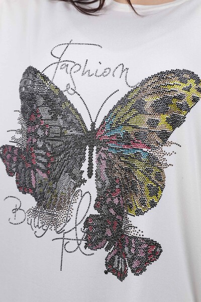 Großhandel Damen Bluse - Stein bestickt - Schmetterlings Muster - 77903 | KAZEE - Thumbnail