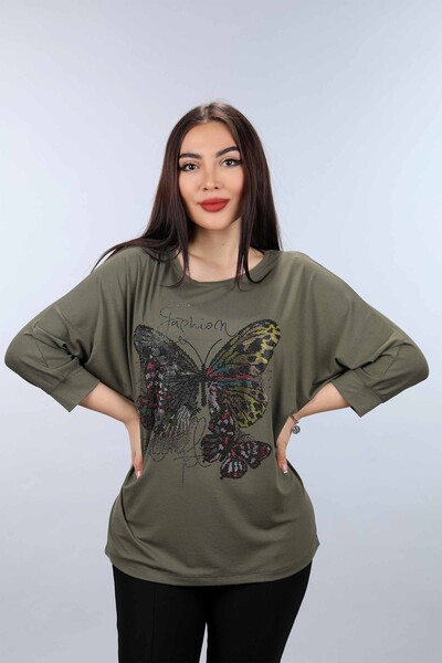 Großhandel Damen Bluse - Stein bestickt - Schmetterlings Muster - 77903 | KAZEE - Thumbnail
