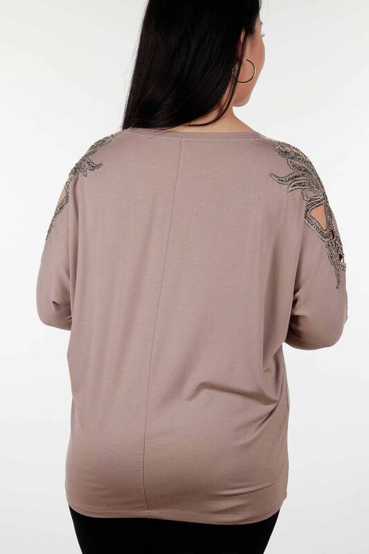 Großhandel Damen bluse im - Stein bestickt - Tüll detailliert – 77884 | KAZEE