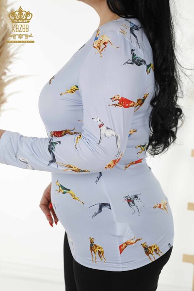 Großhandel Damenbluse - Tierfigur - Blau - 77772 | KAZEE - 6