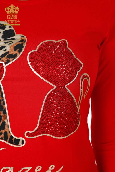 Großhandel Damenbluse im - Tierfiguren - Textdetail - Stein Bestickt - 79013 | KAZEE - Thumbnail