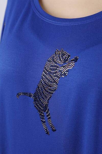 Großhandel Damen Bluse - Tiger detail - Stein bestickt - 77569 | KAZEE - Thumbnail