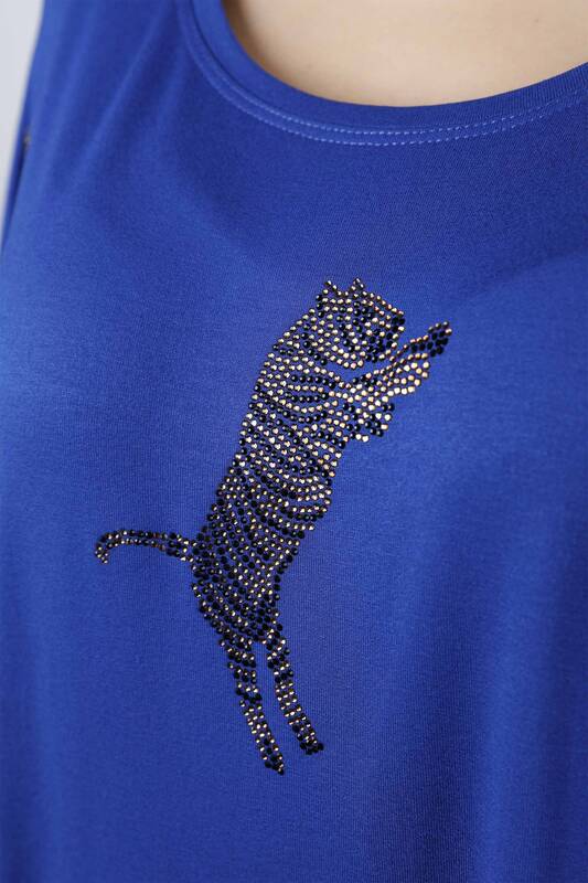 Großhandel Damen Bluse - Tiger detail - Stein bestickt - 77569 | KAZEE