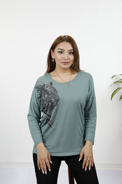 Großhandel Damen bluse - Tigerdetail - Steinbestickt - 77966 | KAZEE - Thumbnail