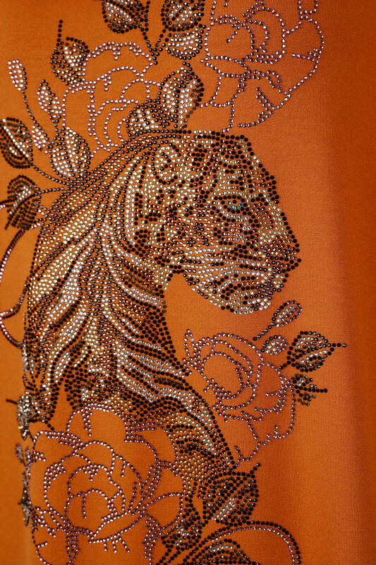 Großhandel Damen Bluse - Tiger Blumen figur - Stein bestickt - 78840 | KAZEE
