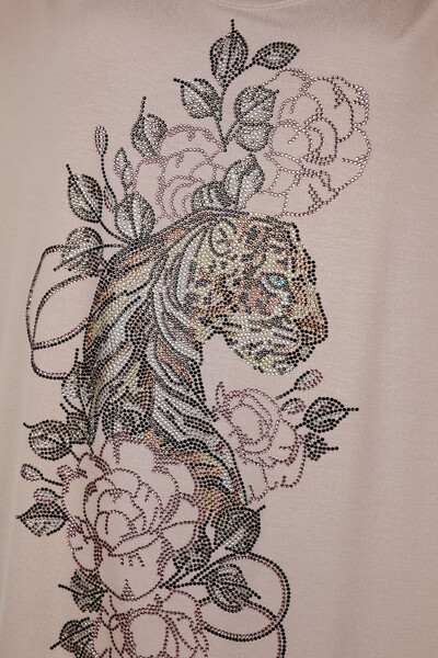Großhandel Damen Bluse - Tiger Blumen figur - Stein bestickt - 78840 | KAZEE - Thumbnail