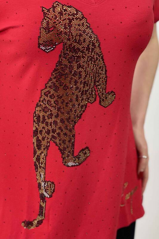Großhandel Damen Bluse - Tiger muster - Perlen - Kazee Logo - 77608 | KAZEE