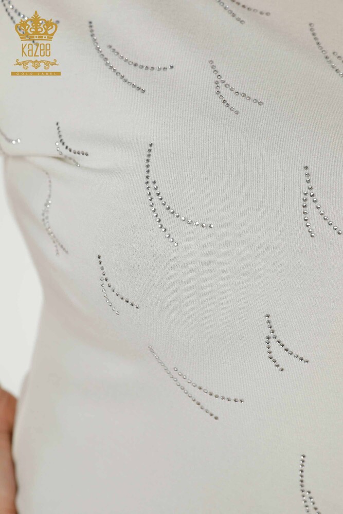 Großhandel Damen Bluse - Tüll detailliert - Ecru - 79086 | KAZEE - 3