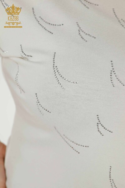 Großhandel Damen Bluse - Tüll detailliert - Ecru - 79086 | KAZEE - 3