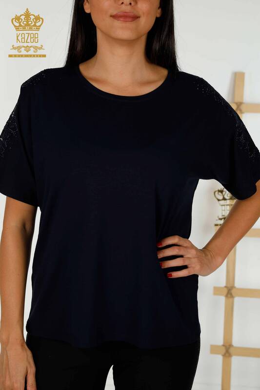 Großhandel Damen bluse im - Tüll detailliert - Marineblau - 79390 | KAZEE