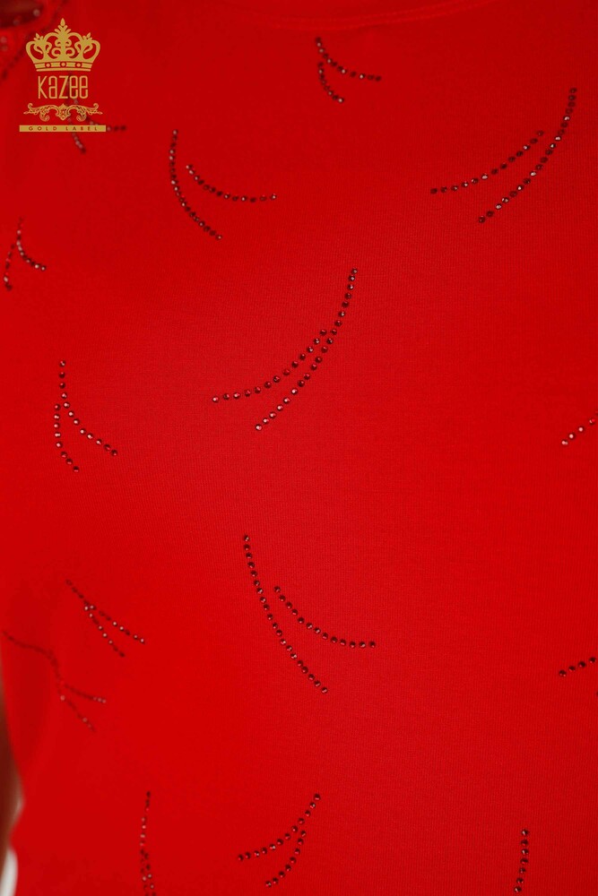 Großhandel Damen bluse - Tüll detailliert - Rot - 79086 | KAZEE - 3