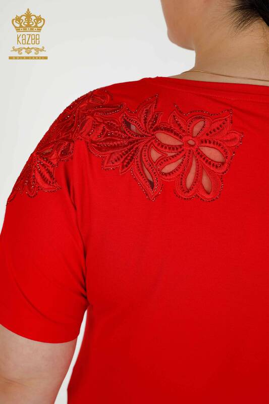 Großhandel Damen bluse - Tüll detailliert - Rot - 79086 | KAZEE