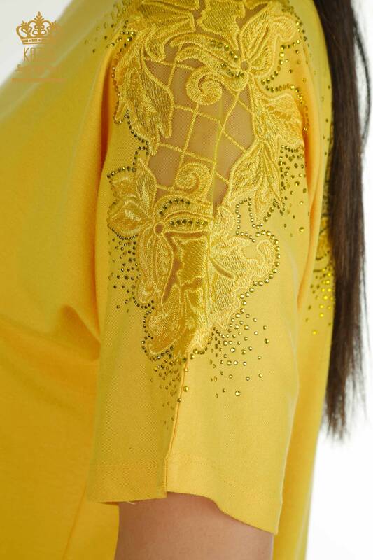 Großhandel Damen bluse - Tüll detailliert - Safran - 79390 | KAZEE