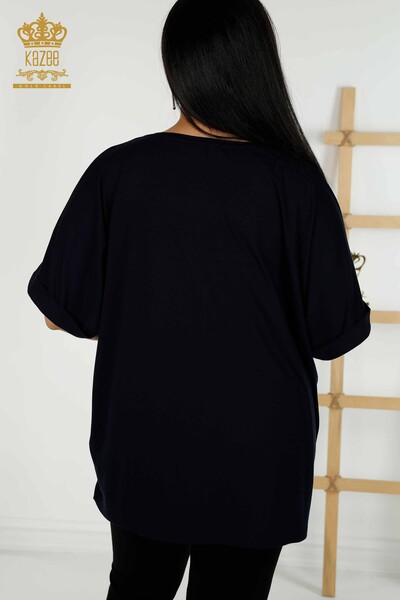 Großhandel Damen bluse - V-Ausschnitt - Marineblau - 79320 | KAZEE - Thumbnail