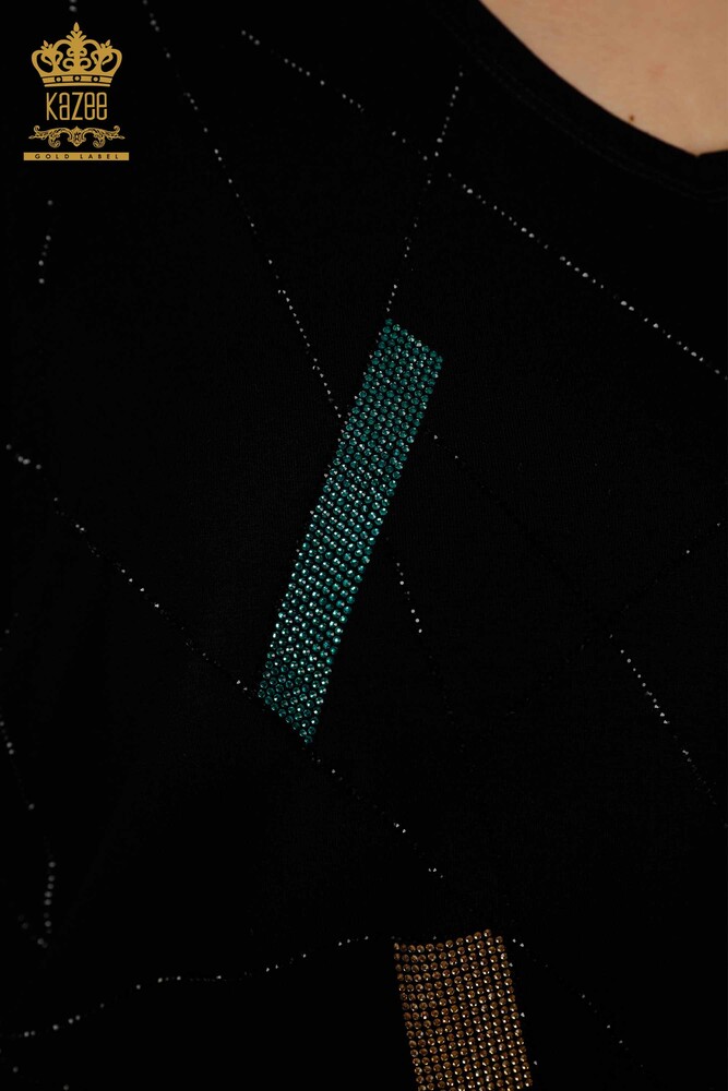 Großhandel Damenbluse V-Ausschnitt Schwarz - 79320 | KAZEE - 3