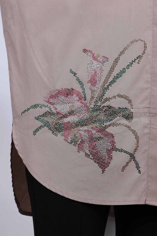 Großhandel für Damen Hemden - Blumenmuster - Stein bestickter – 17053 | KAZEE