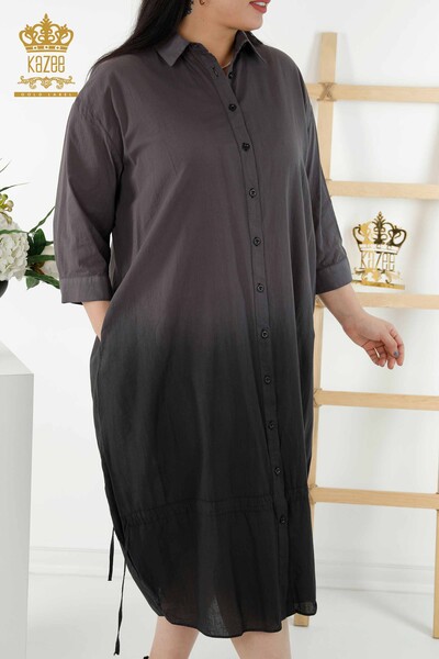 Großhandel Damen Hemdkleid - Farbübergang - Tasche - Schwarz - 20365 | KAZEE - Thumbnail