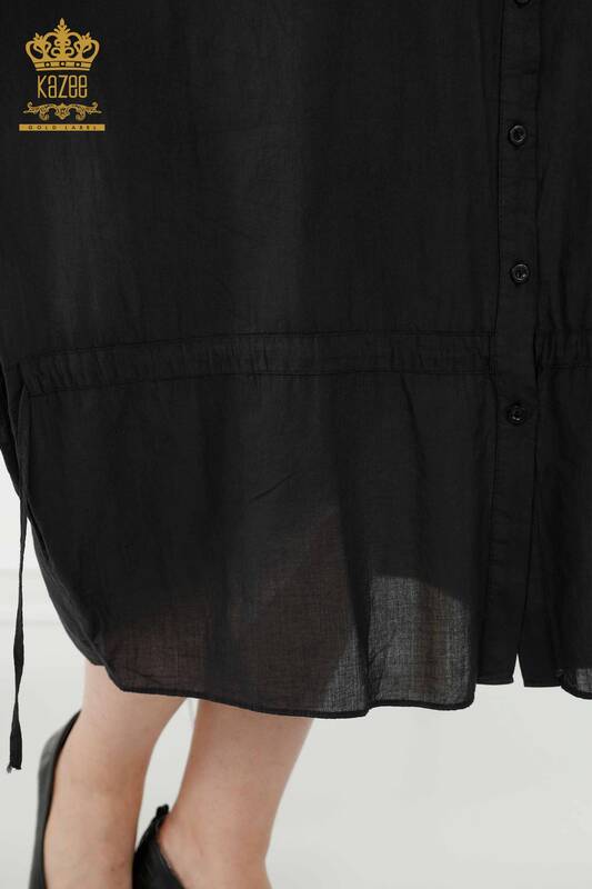 Großhandel Damen Hemdkleid - Farbübergang - Tasche - Schwarz - 20365 | KAZEE