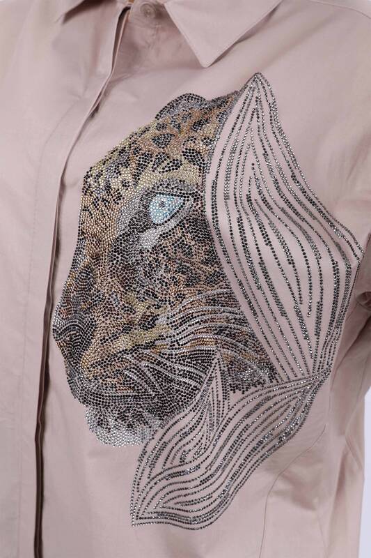 Großhandel Damen hemd - Leoparden muster - Gestickter Stein - 17052 | KAZEE