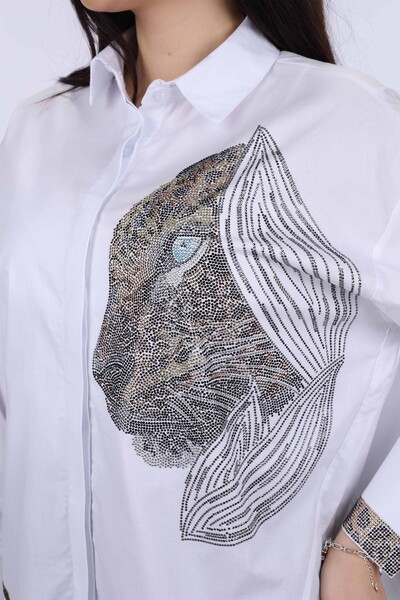 Großhandel Damen hemd - Leoparden muster - Gestickter Stein - 17052 | KAZEE - Thumbnail