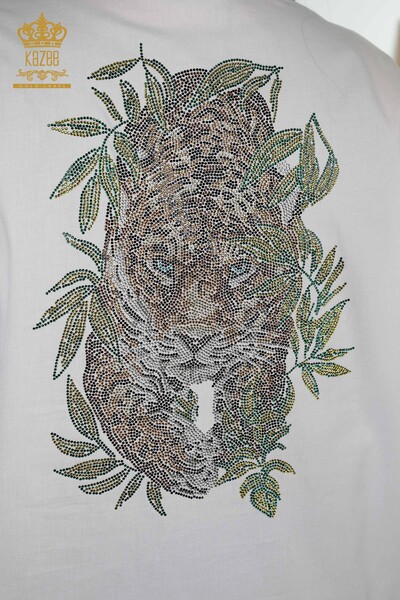 Damen-Hemd Leopardenmuster Weiß im Großhandel - 20028 | KAZEE - Thumbnail