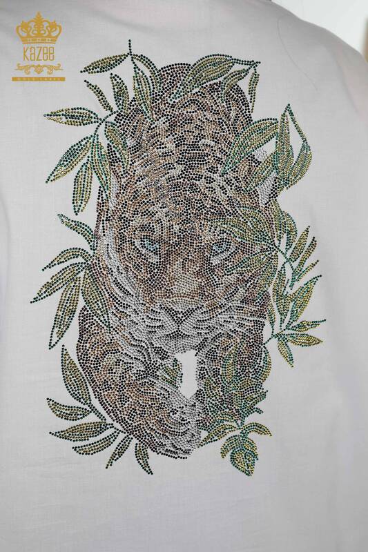 Damen-Hemd Leopardenmuster Weiß im Großhandel - 20028 | KAZEE