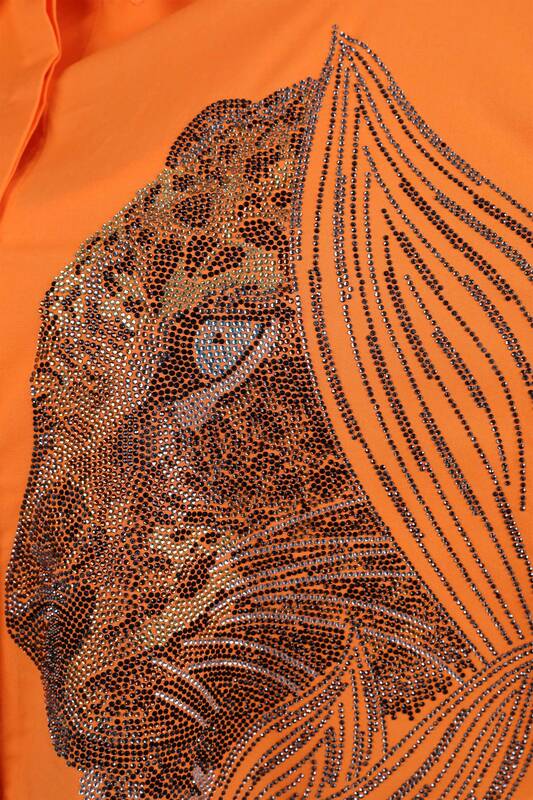 Großhandel Damen Hemd - Steinbestickt - Tigermuster - 17052 | KAZEE
